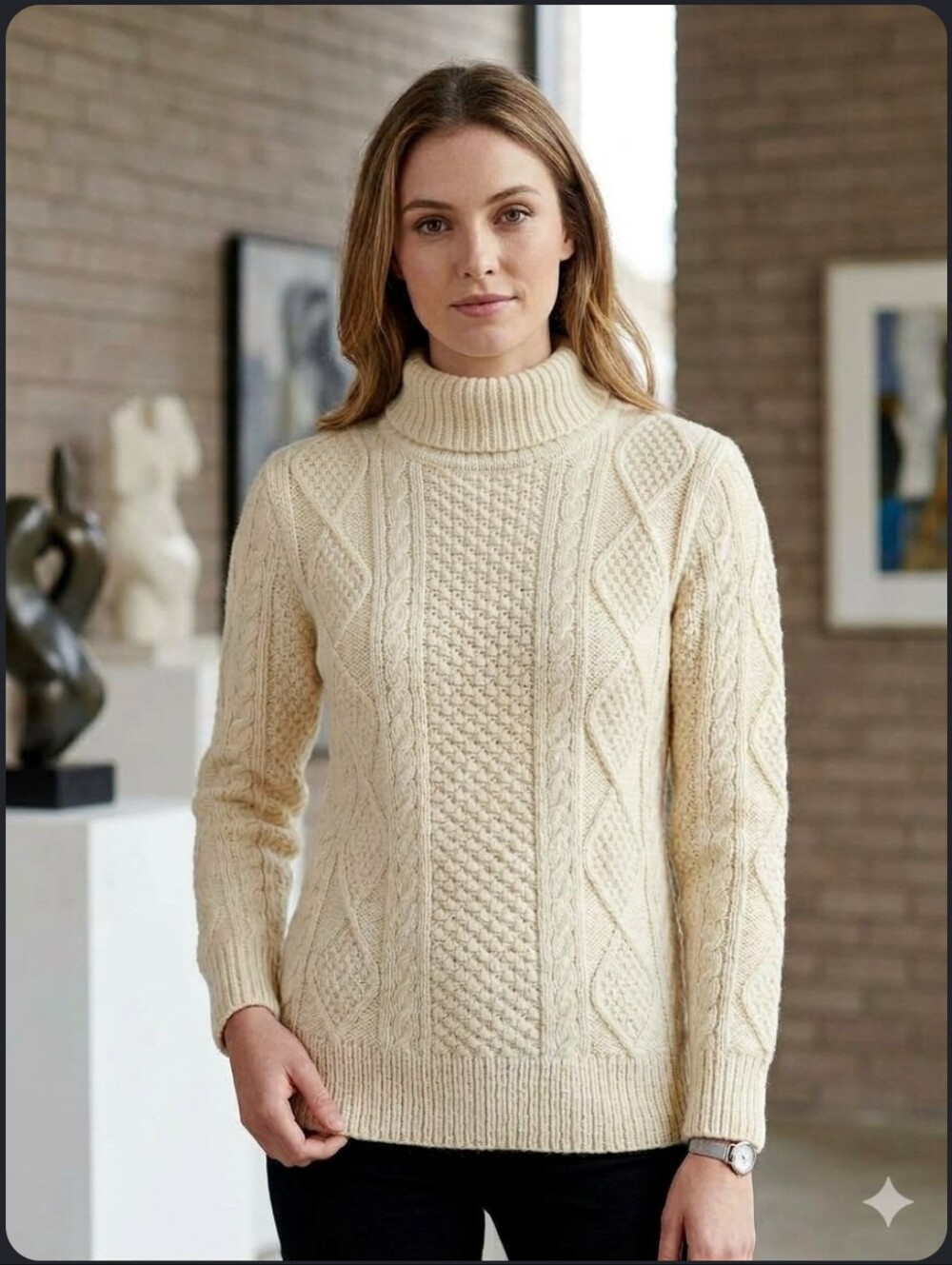 Turtleneck Cable Knit Sweater - Cream